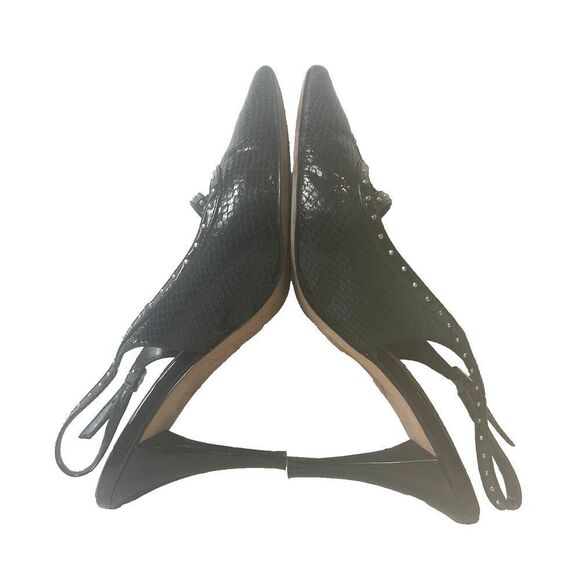 White House Black Market Womens 8M Black Leather Heel Slip On Sling Back Studded - Picture 6 of 13